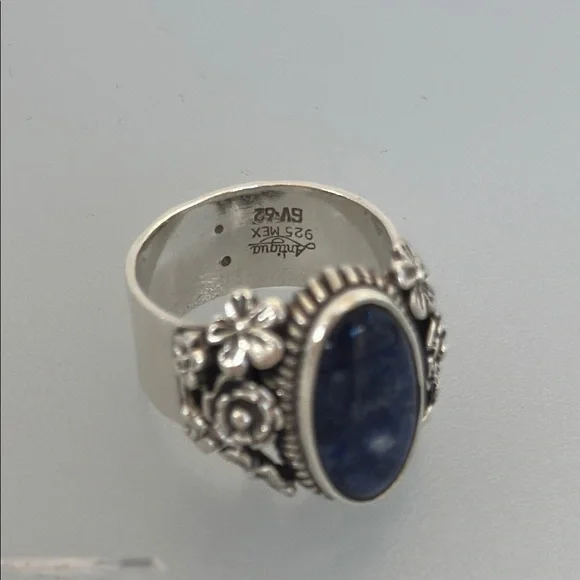 Antigua 925 Silver Blue Stone Filigree Ring - Picture 3 of 5